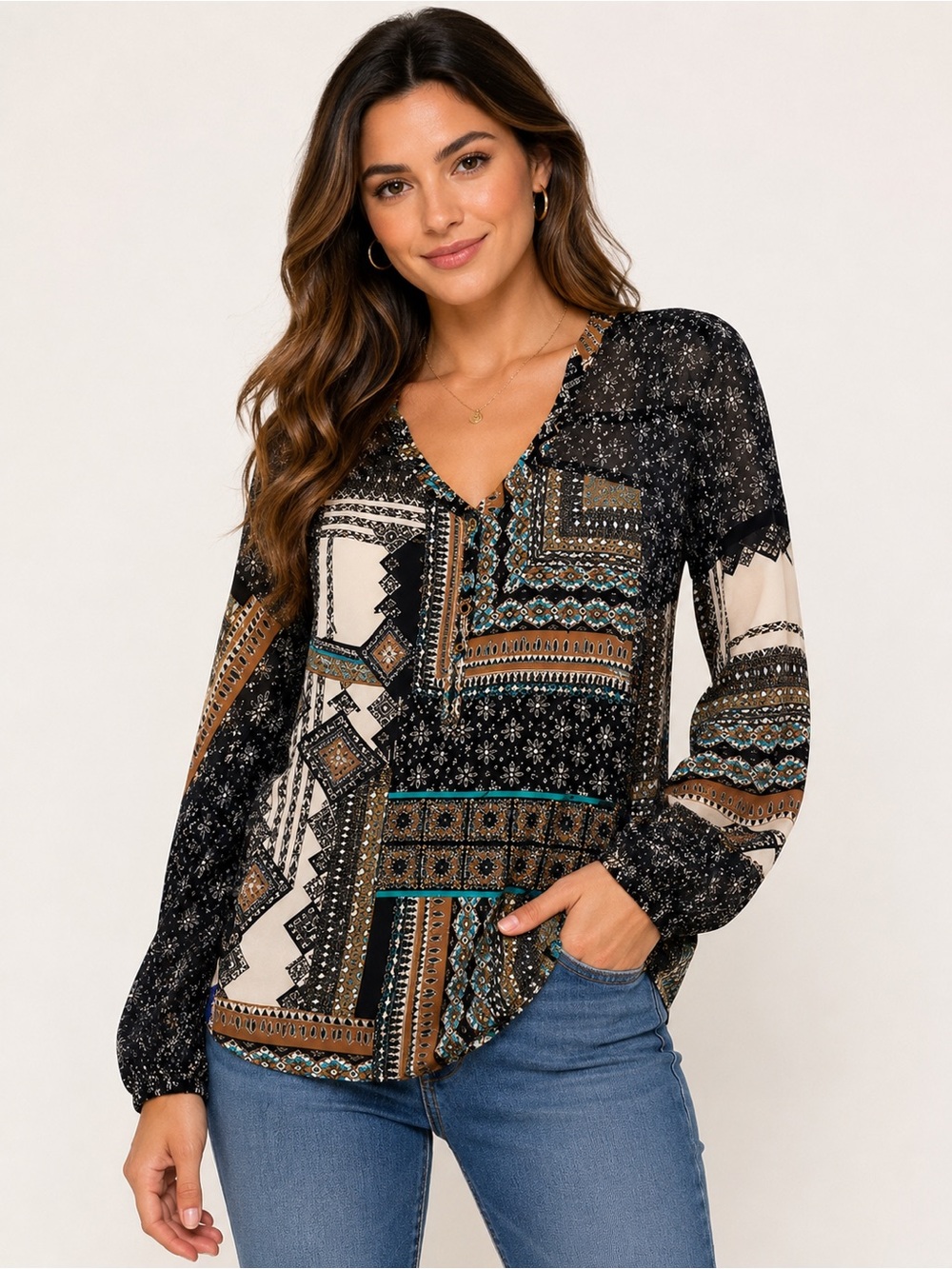 Nanette Lepore Patterned Long Sleeve Top Size Small